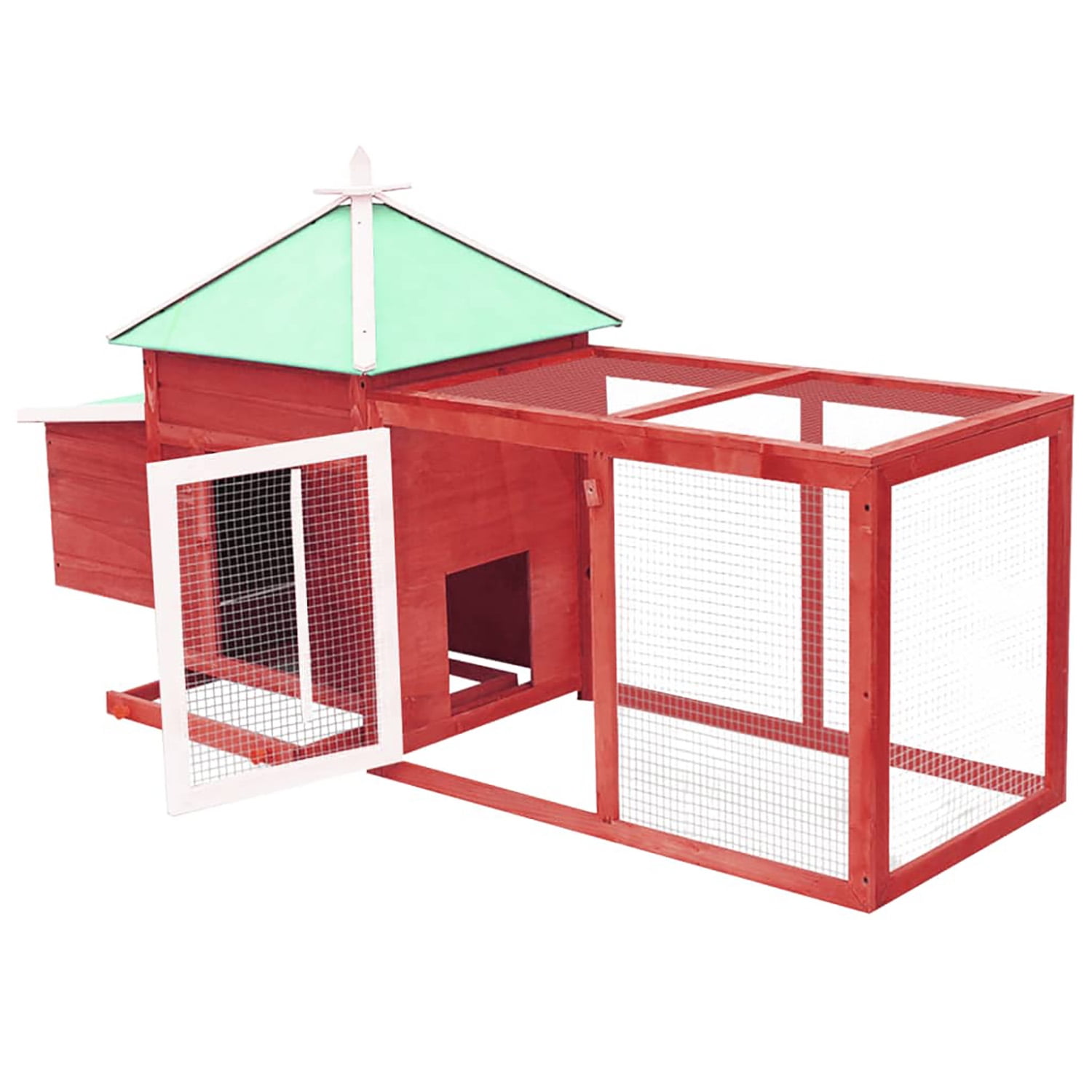 Pefilos 74.8" Wood Outdoor Large Rabbit Hutch Chicken Coop with Nest Box Pet Cages for Small Animals, Red Pefilos 74.8" Wood Outdoor Large Rabbit Hutch Chicken Coop with Nest Box Pet Cages for Small Animals, Red