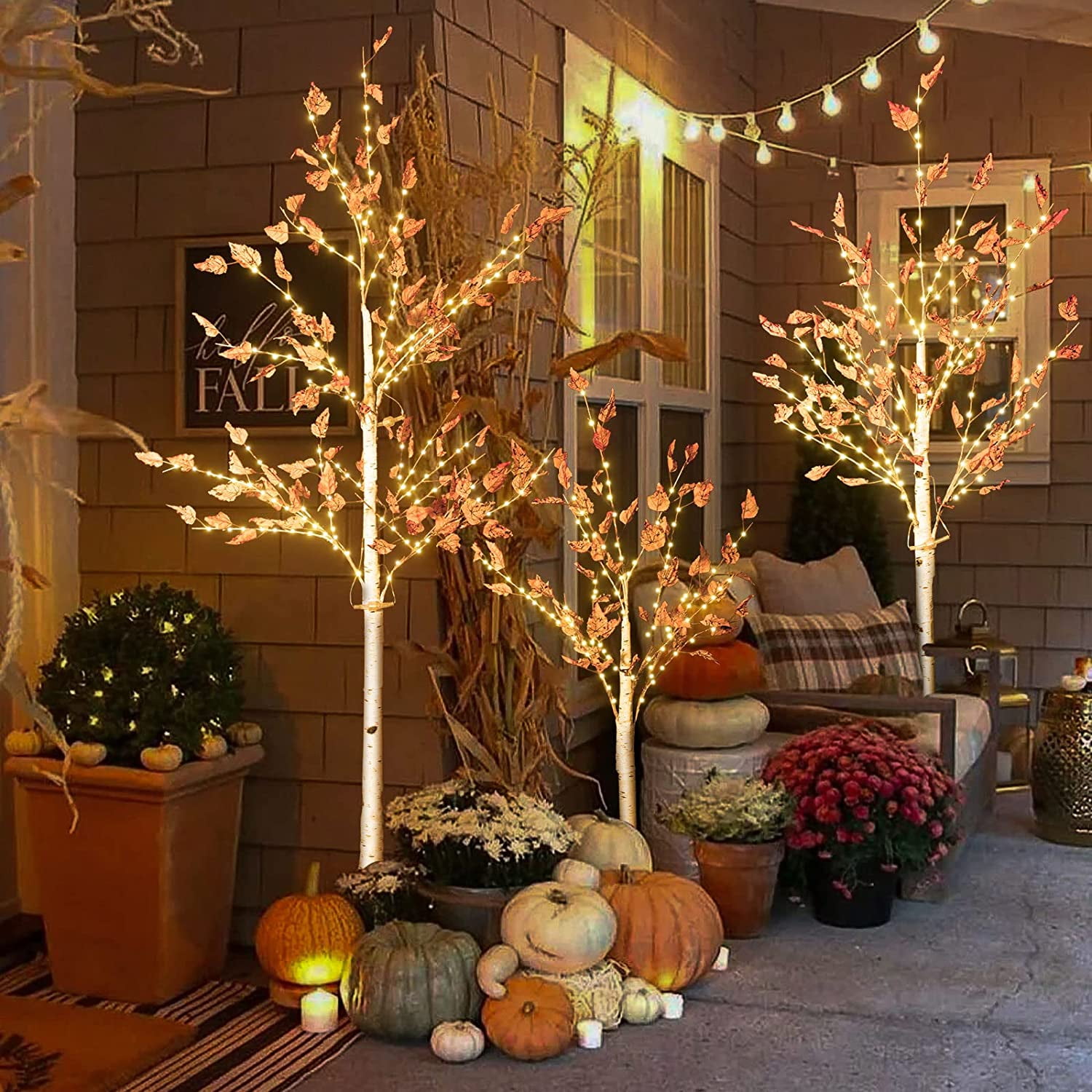 3pcs Lighted Maple Tree, 4FT/5FT/6FT Lighted Artificial Tree LED Birch