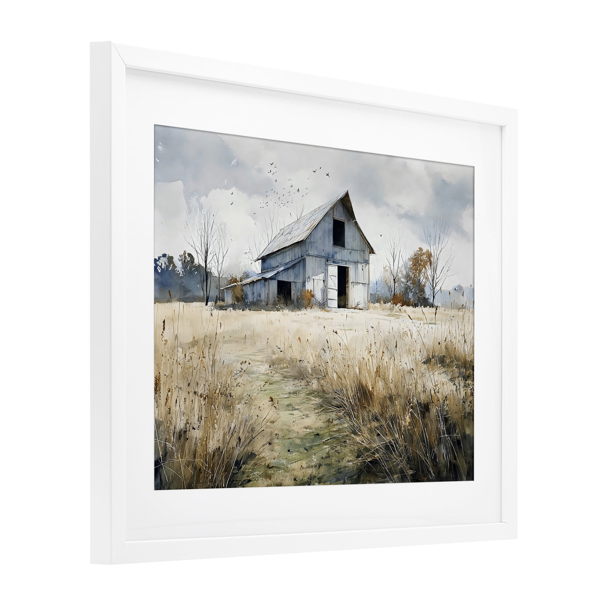 Stupell Industries Old Blue Barn in Farmland White Framed Print Under Glass, design by Franklyn Gregory