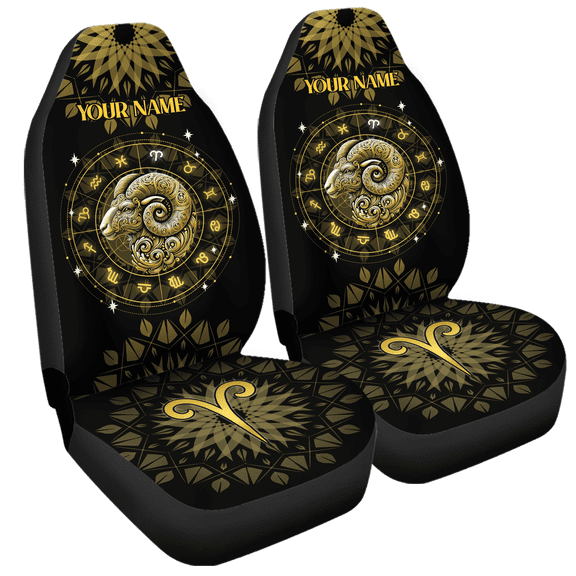 Lotusprinthandmade Personalized Name Zodiac Sign In Gold Front Car Seat Cover One Size Universal fit