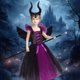 thumbnail image 6 of Kogui Halloween Witch Cosplay Outfit Mesh Tail Sundress For Girls Party & Stage Show (Purple, 10-12 Years), 6 of 7