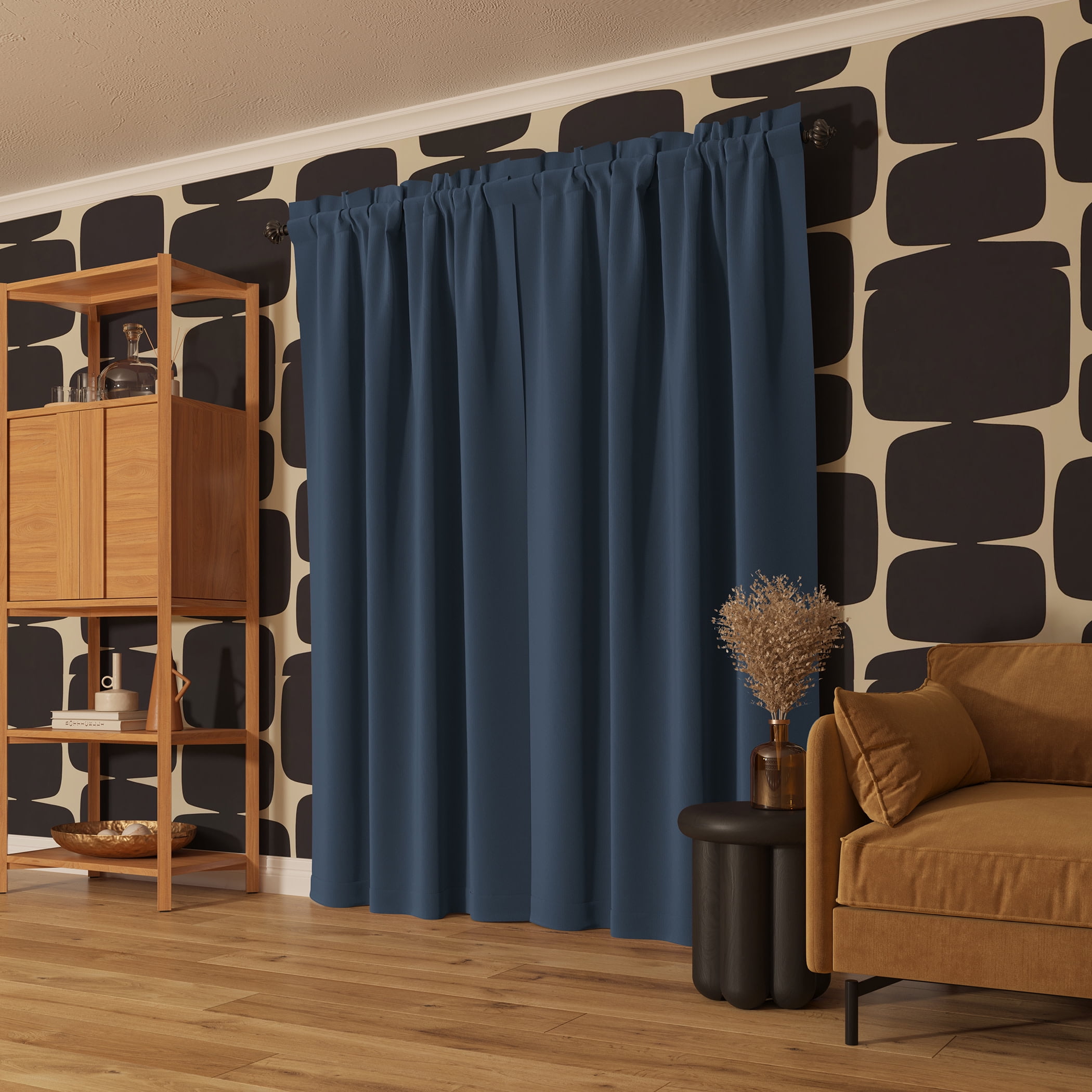 Sun Zero Malmo 1-Piece Theater Grade Extreme 100% Blackout Rod Pocket Curtain Panel, 52"X63", Denim Blue