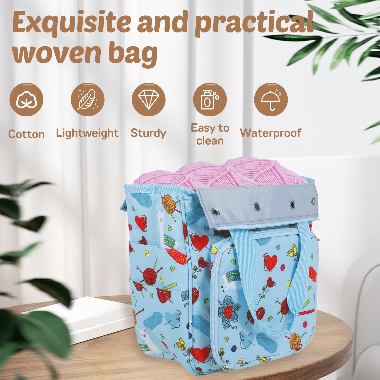 Threns Crochet Yarn Storage Bag Large Capacity Travel Knitting Bag Portable Oxford Cloth Wool Tote Organizer with Multi Pocket for Knitting Needle Crochet Hook