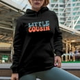 thumbnail image 2 of Little Cousin, Family or Younger Cousins Themed, Groovy Retro Wavy Text Merch Gift, Black Hooded Sweatshirt or Hoodie, Small, 2 of 5