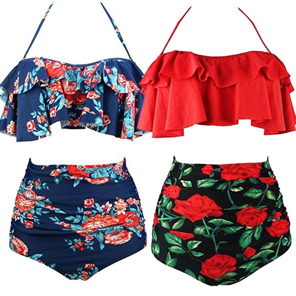 Women Mother Daughter High Waist Bikini Set Beach Swimsuit Bathing Suit Swimwear