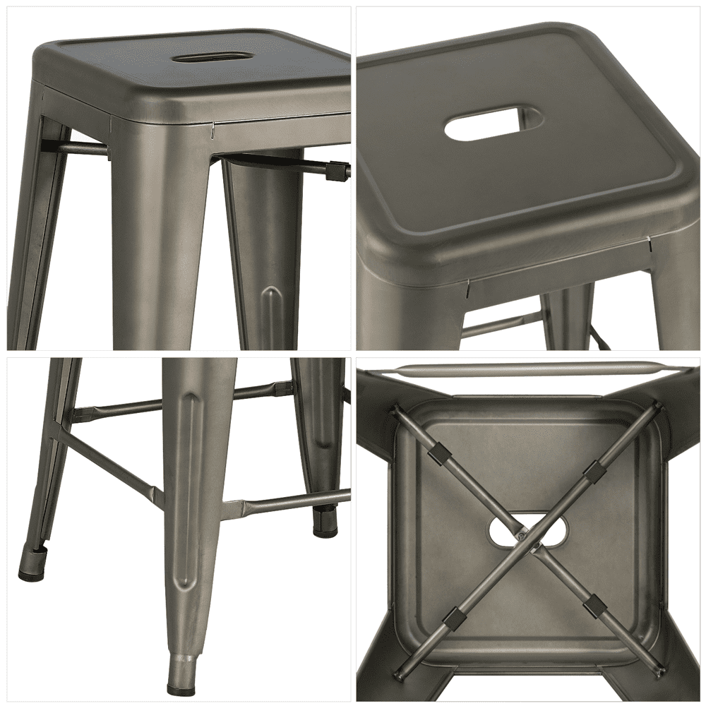 Alden Design Metal 24" Counter Height Stackable Backless Kitchen Bar Stools, Set of 4, Metal