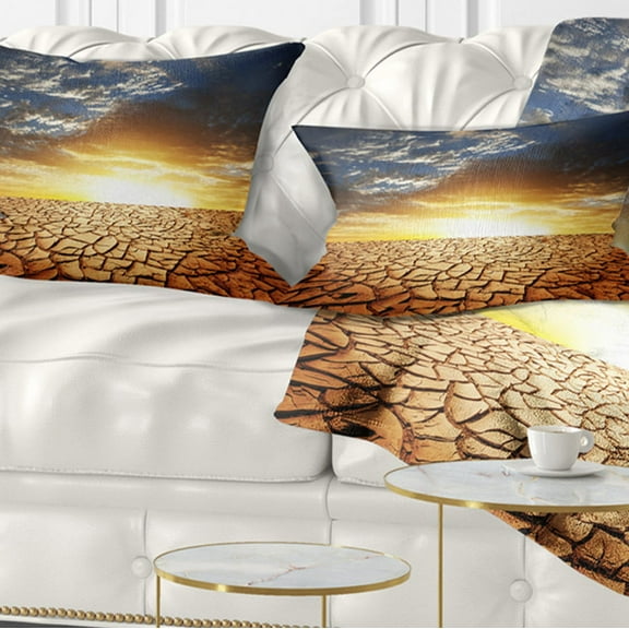 Designart Drought Land under Bright Sunset - Modern Landscape Printed Throw Pillow - 12x20