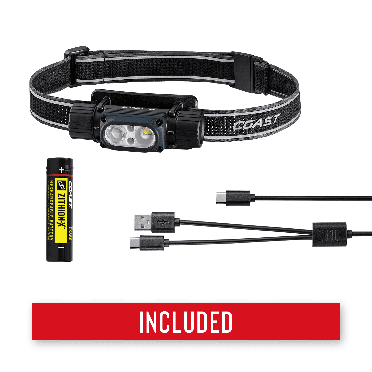 COAST WPH30R Waterproof Rechargeable Headlamp – 1000 Lumens, IP68, Dual Power, USB-C