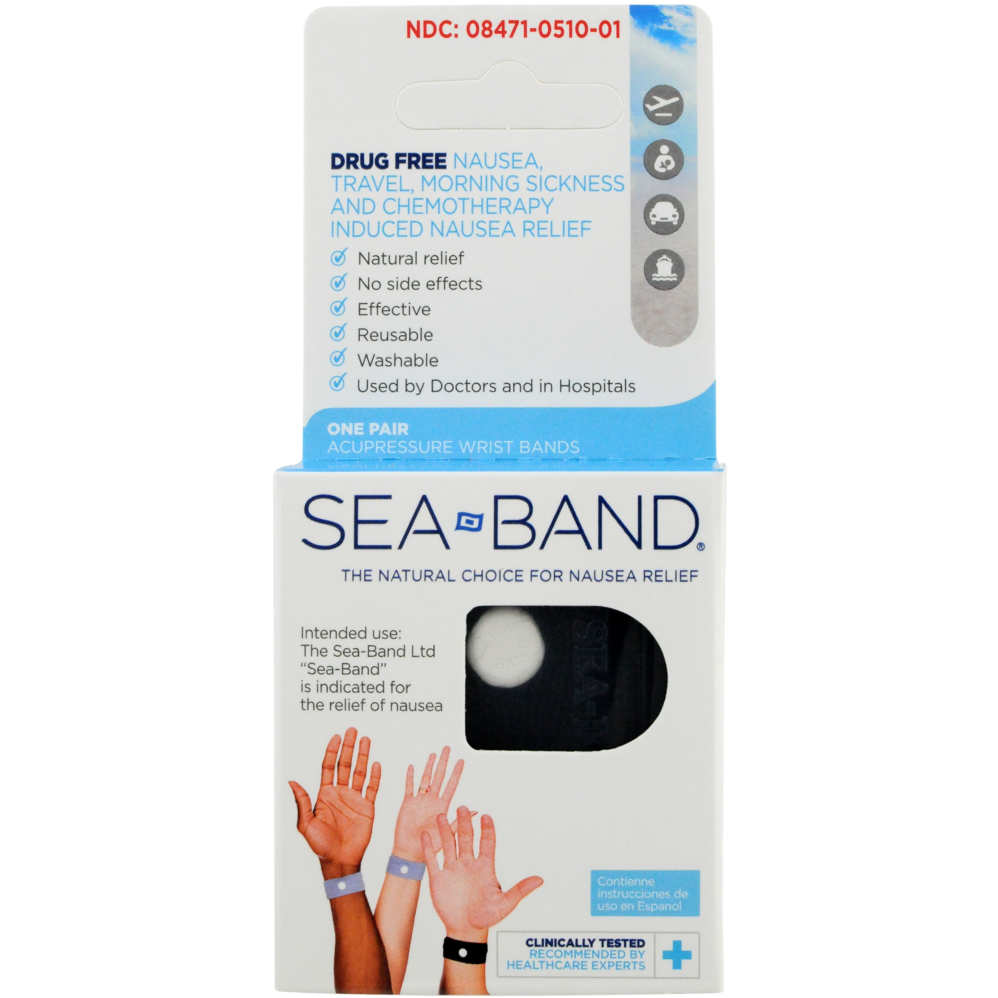 Sea Band Acupressure Wrist Bands 1 Pair Grey