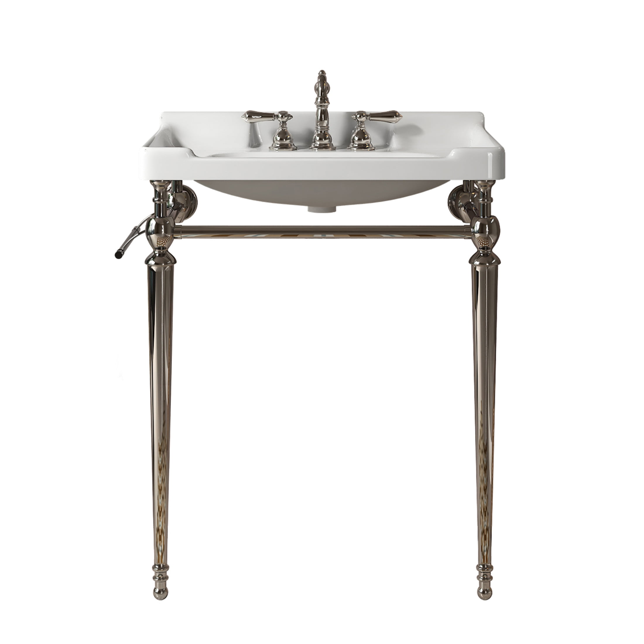 Noble House VICI 28" Bathroom Console Sink, Wall-Mounted Ceramic Basin Vanity with Stainless Steel Legs, White & Chrome