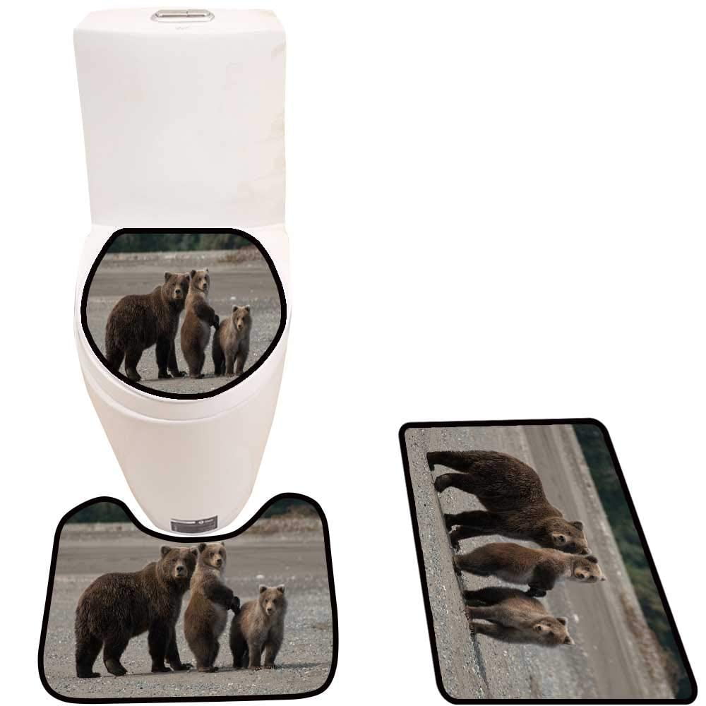 CHAPLLE Costal Brown Bears 3 Piece Bathroom Rugs Set Bath Rug Contour