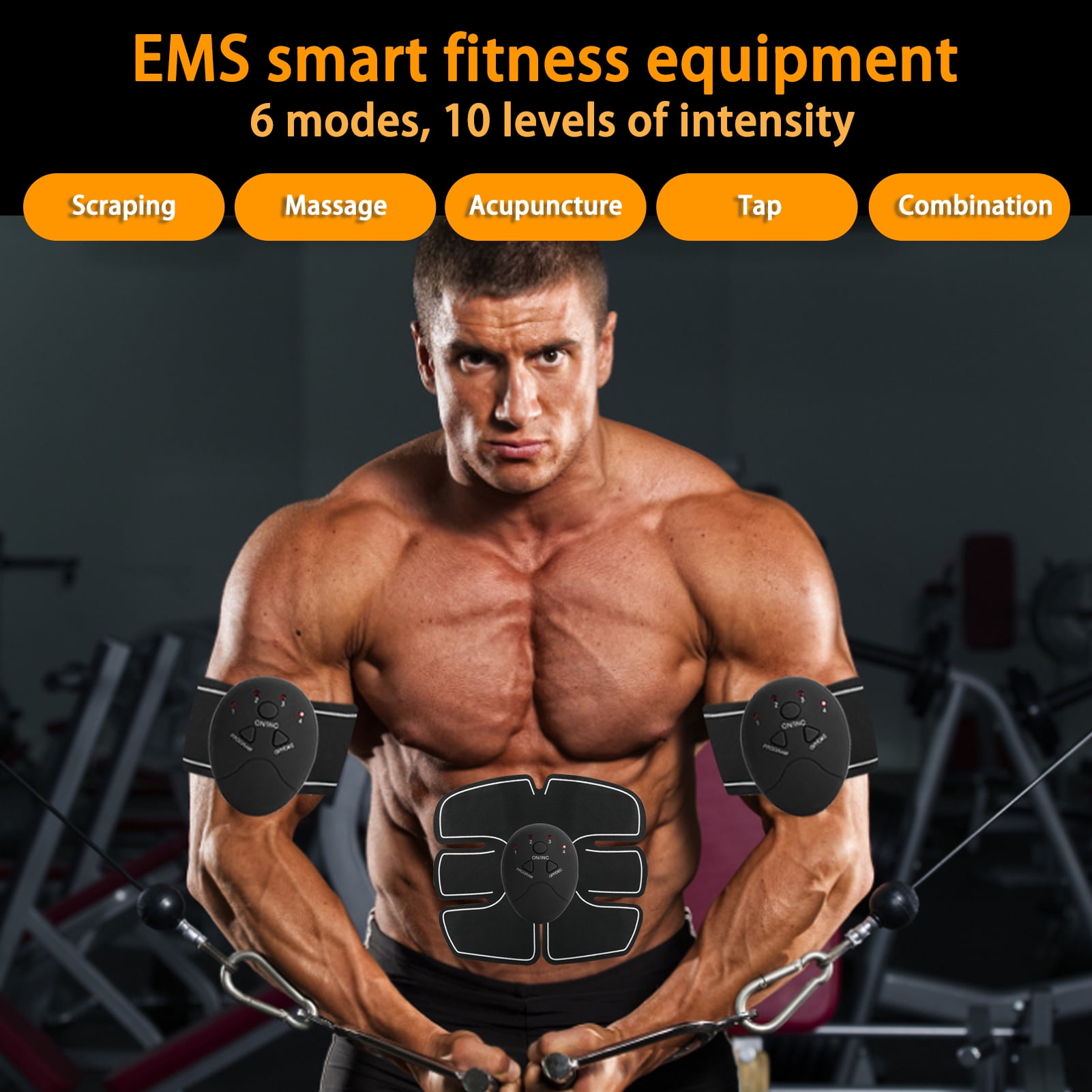 Mdhand Electric Muscle Stimulation EMS AB Stimulator EMS Muscle Training Gear Abdominal Muscle Trainer for Men and Women, 3X Pad Controllers +2X