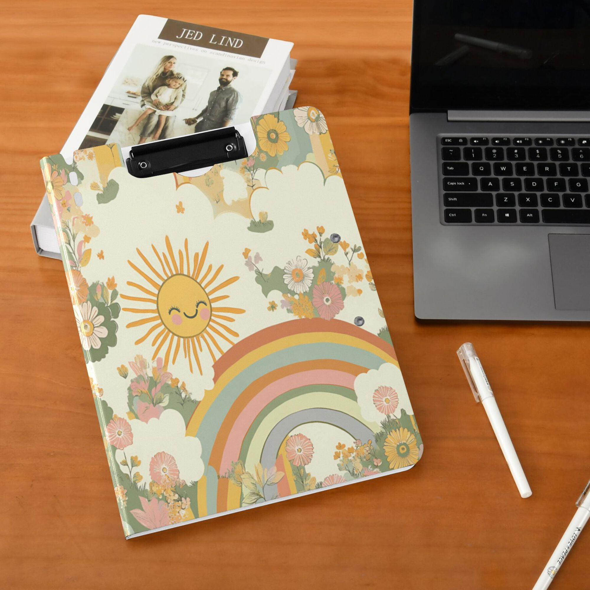 FORMRS A4 Clipboard Folder with Pen Holder Horizontal Foldable School Office Binder, Beige Clouds