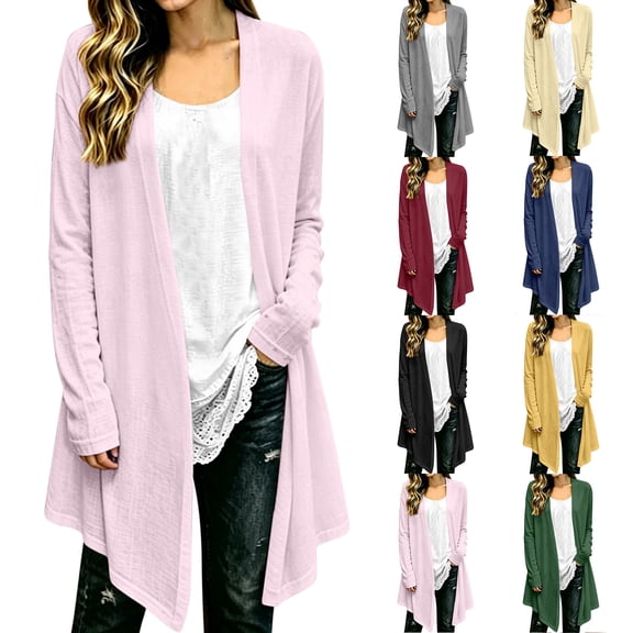 BUIGTTKLOP Women's Lightweight Cardigan Casual Soft Long Sleeve Cotton Linen Cardigans High Low Hem Cardigans for Fall