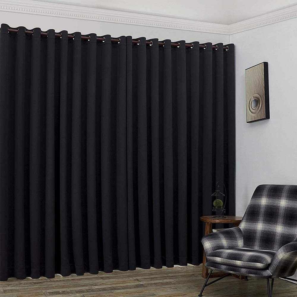 Warm Home Designs Extra Large 2 Black Room Divider Curtains 108" W x 99" L Each with 2 Matching Tie-Backs.  N Black Wall 99