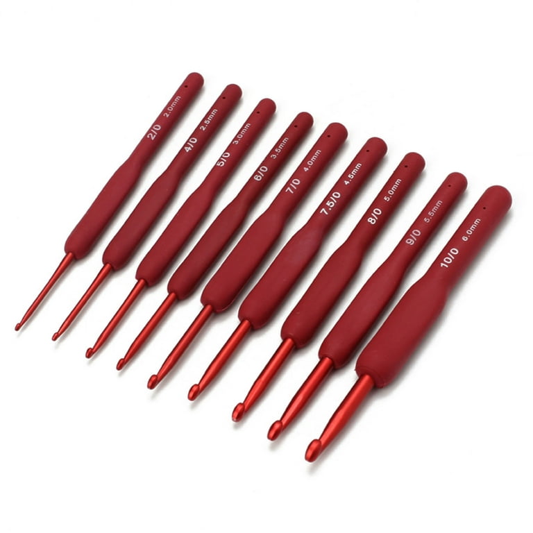 2mm-6mm Red Silicone Crochet Hooks Knitting Needle Handle Frosted Aluminum  Hook Head Crochet Sweater Hooks