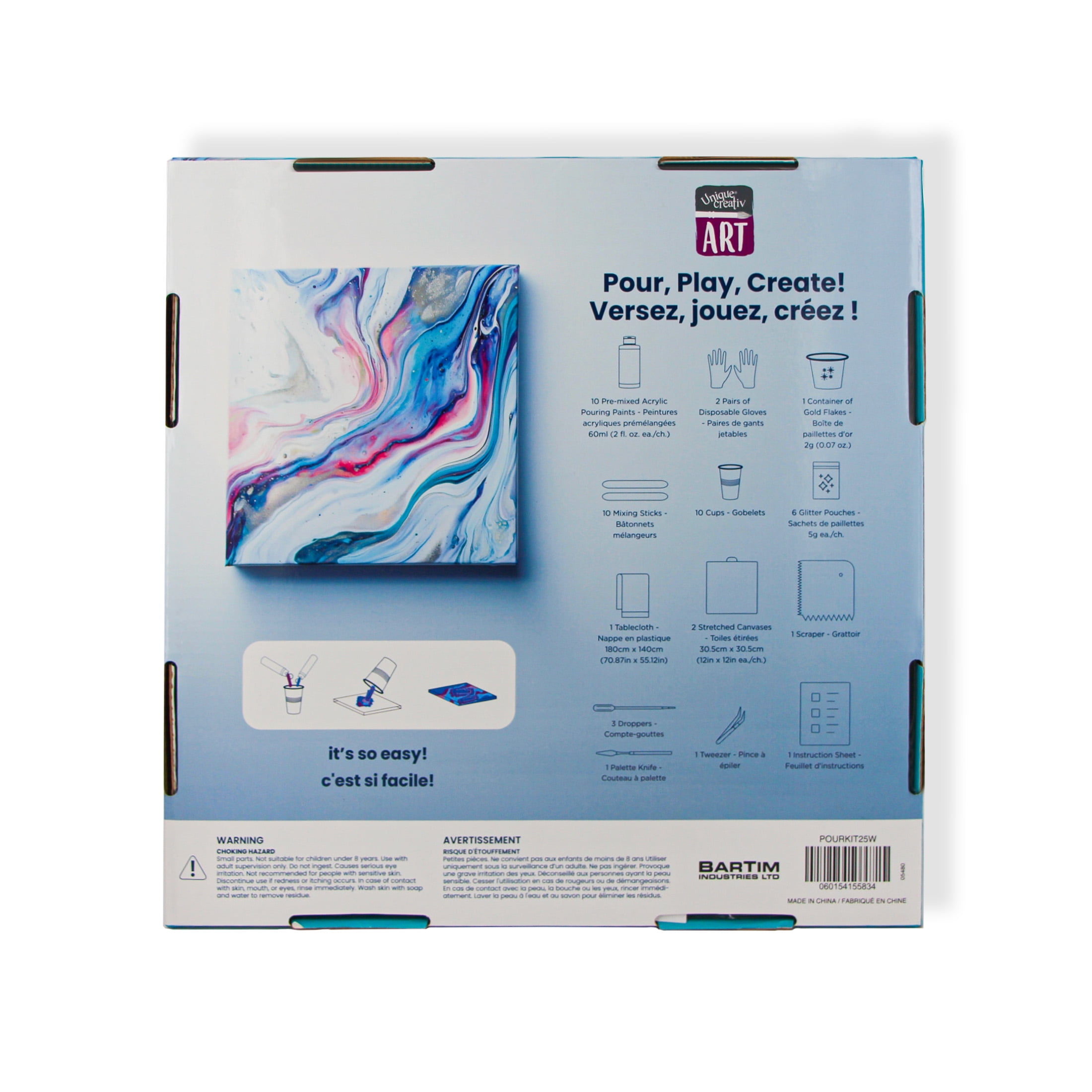 Coffret Unique Creativ Art de Peinture Pré-Mélangée Versable, 51 pièces, Toiles 30,5 x 30,5 cm