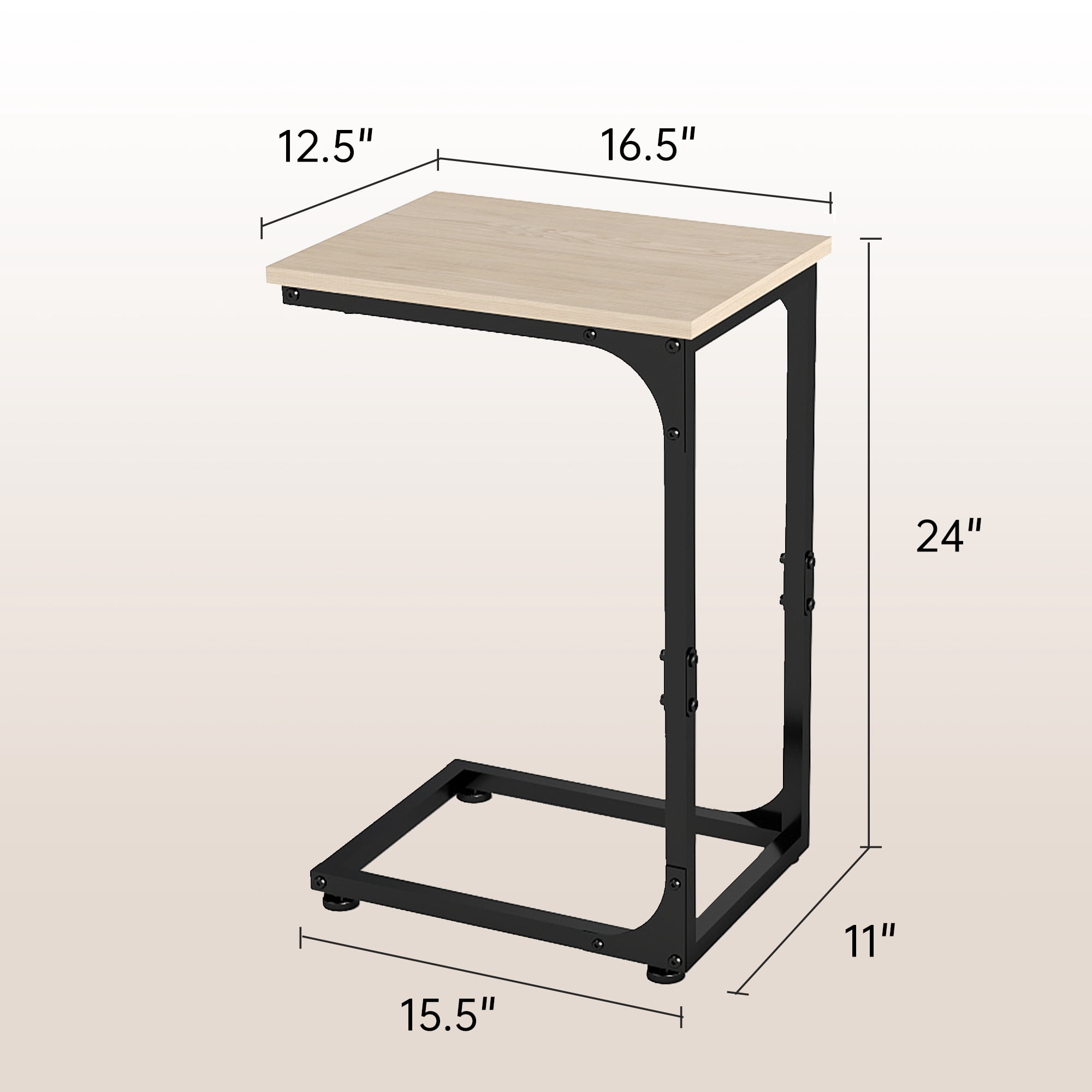 Melocadol C-Shaped End Table, C Shaped Under Couch Slider, Small Side Tables with Metal Frame, Adjustable Feet, for Living Room, Bedside, Sofa, TV Dinner, Recliner, Light Brown
