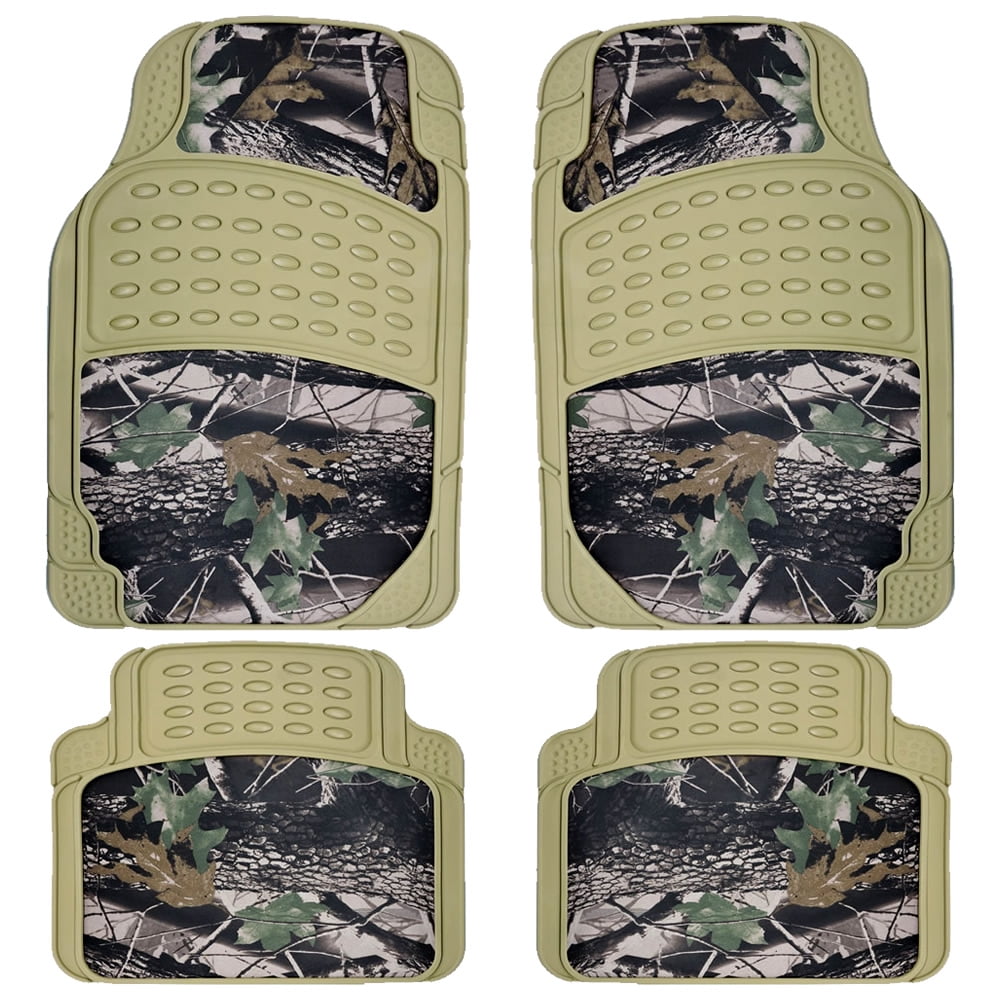 NEW 4 Piece Beige Jungle Camouflage Rubber Floor Mats Front Rear Set