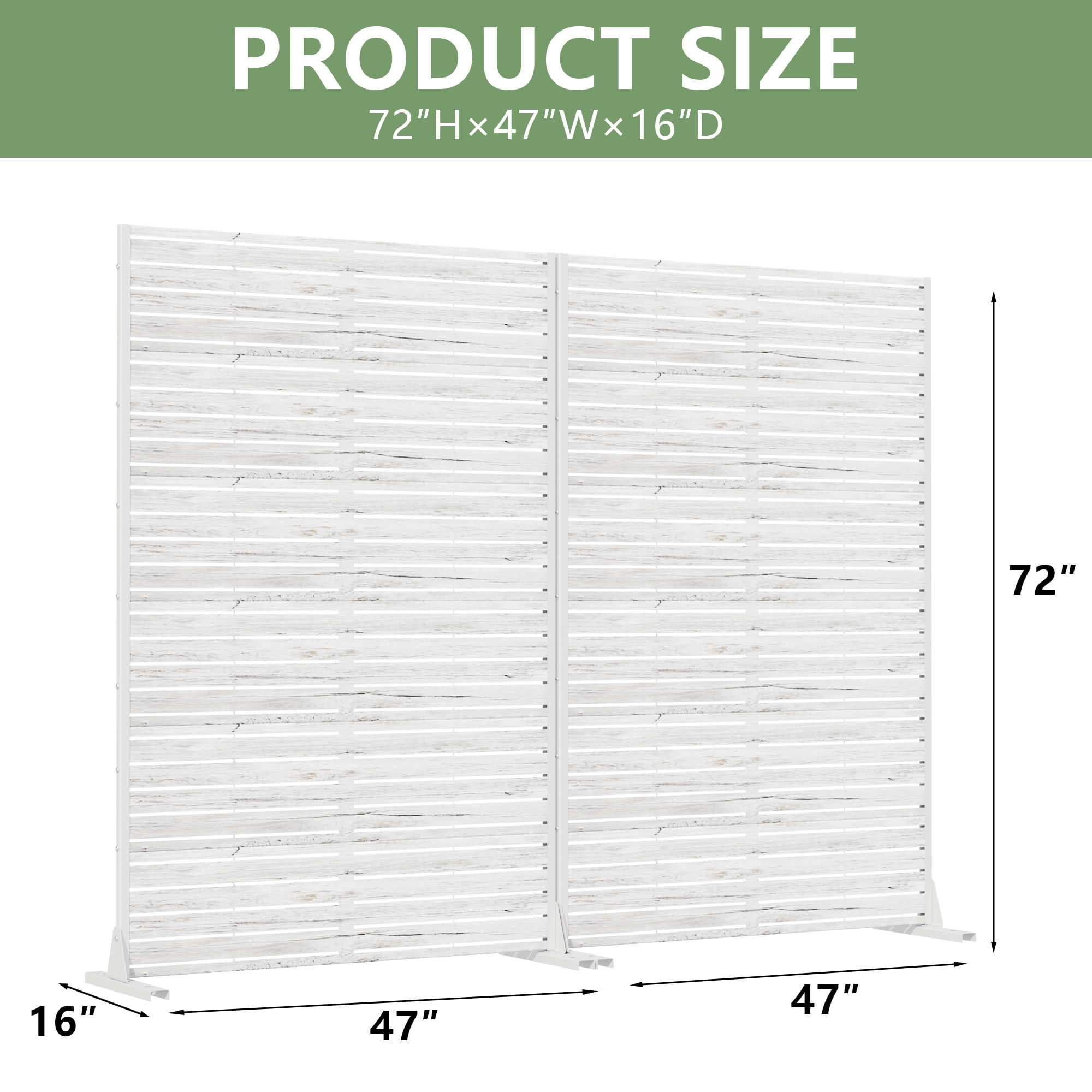 MAYEERTY 2-Piece Outdoor Metal Privacy Screen 6ft × 4ft Weathered White, 6-Panel Wood Grain Louvered, Weatherproof for Patio