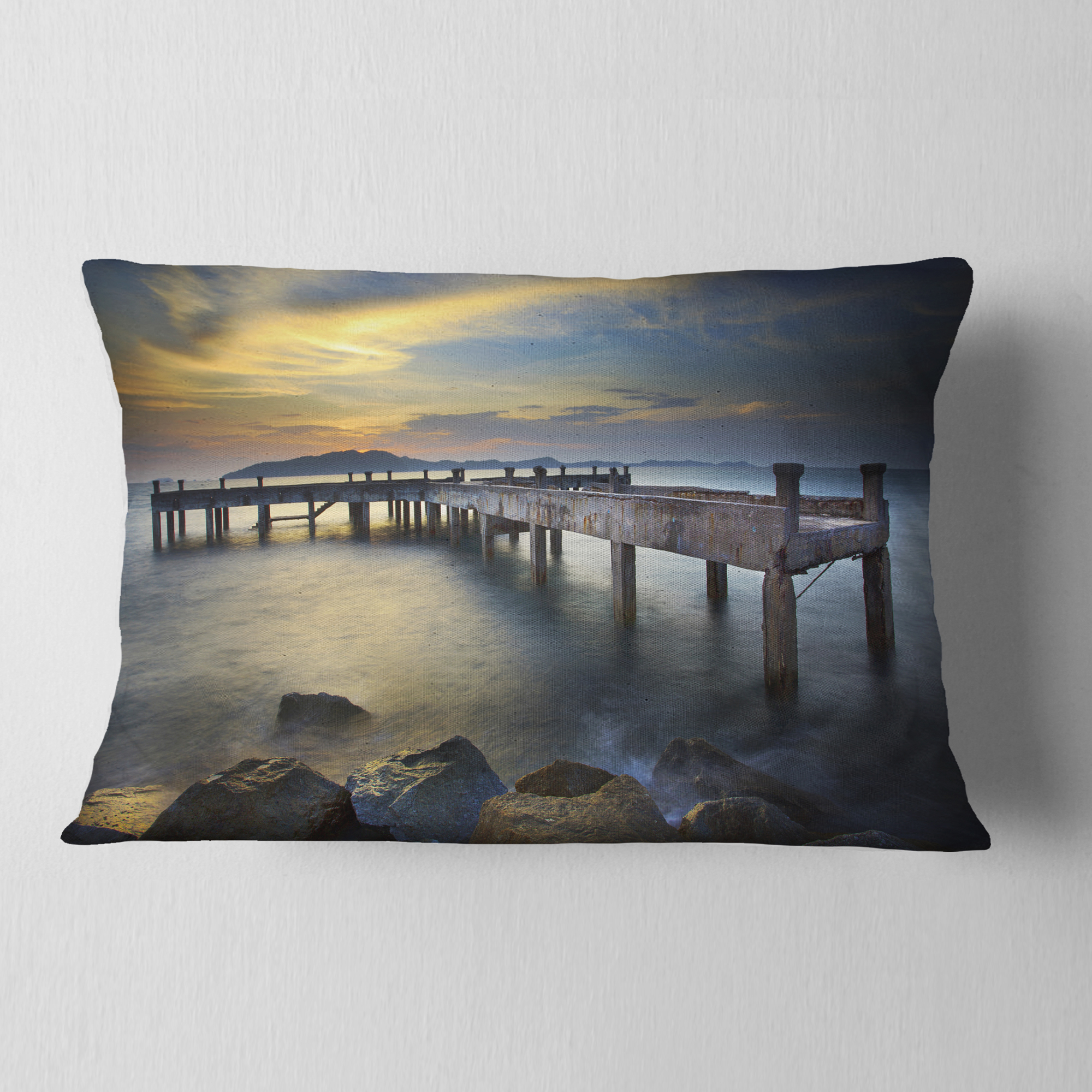 Designart 12" x 20" Multi-color Bridge Pier Polyester Throw Pillow