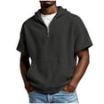 thumbnail image 2 of ZunFeo Mens Oversized Short Sleeve Hoodie Dark Gray Waffle Knit Quarter Zip Cotton Blend Top with Pocket,Size S, 2 of 7