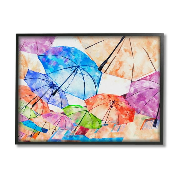 Stupell Industries Modern Bold Umbrellas Arrangement Graphic Art Black Framed Art Print Wall Art, Design by Ziwei Li