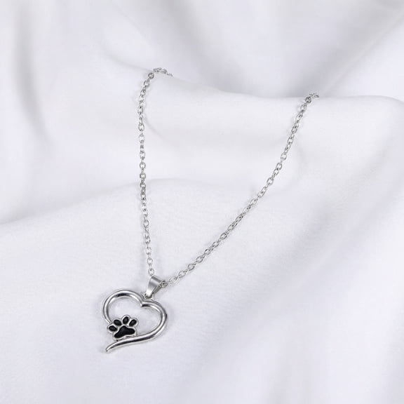 COMPUKAS Pet Necklace Plated Silver Plated, Paw and Heart Shape, Great for Parties and Everyday Wear