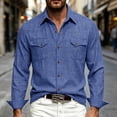 thumbnail image 2 of Western Shirts for Mens Cowboy Shirt Linen Short Sleeve Button Down Shirt Casual Work Shirts with Double Pocket Blue, 2 of 7
