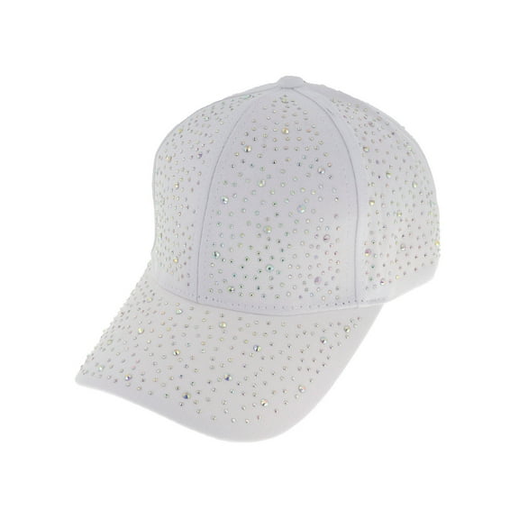 Top Headwear Fashion Bling Rhinestone Studded Cotton Baseball Cap - White/AB