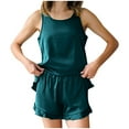 thumbnail image 6 of cfhntfmh 2 Piece Pajama Set for Women Sleeveless Tank Top Loungewear Shorts Ruffle Satin Summer Clothes, 6 of 7