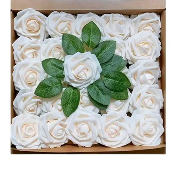 Mauxuk 25Pcs Artificial Roses, Realistic Foam Roses with Stems for Wedding Bouquet, Bridal Shower, Valentines Decor, Faux Floral Arrangement