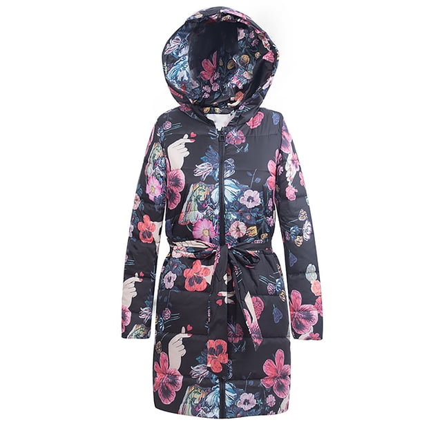Chaqueta de algodón con capucha de estilo vintage con estampado grande de longitud media cálida de invierno para mujer Fridja BV0+2908