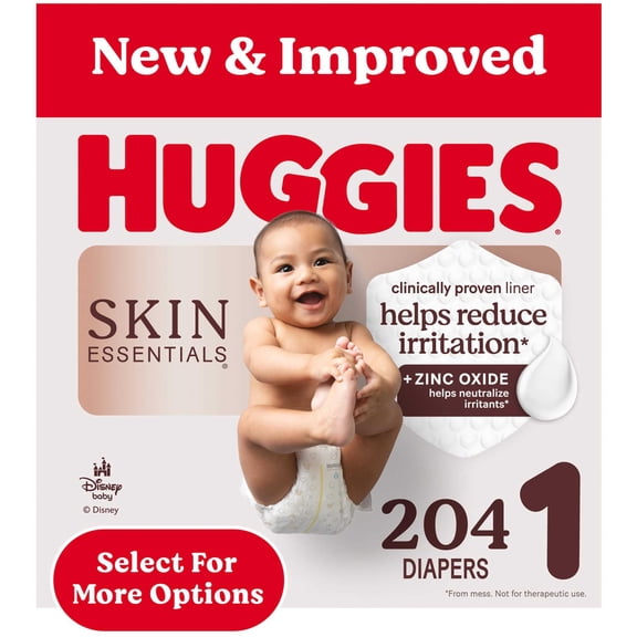 Huggies Skin Essentials Baby Diapers, Size 1 (8-14 lbs), 204 Count (Select for More Options)