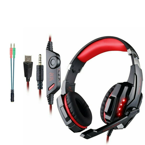ZheElen EACH G90000 Wired Headphone Stereo Sound Gaming Headphone Noise Isolation Mic Earphone, Black Red, with Splitter Cable