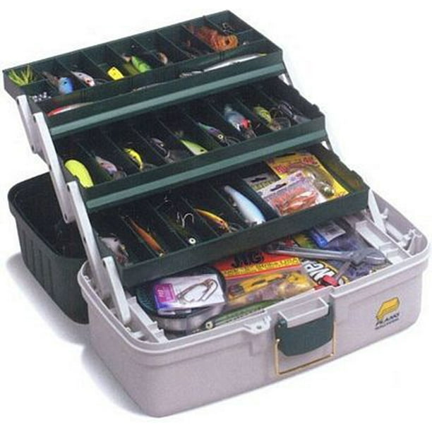 Plano Three Tray Box with Two Spinnerbait Holders, Dark Green/Off White