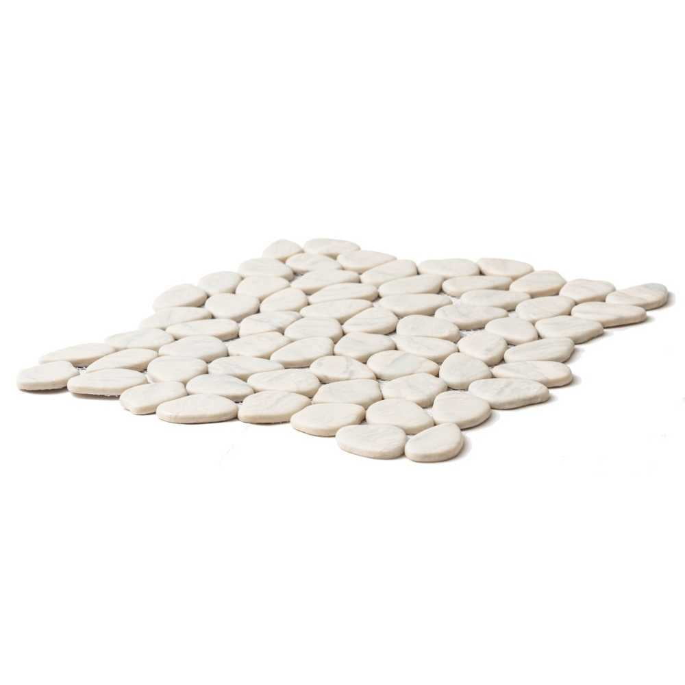 The Tile Life Recycled Cenote Pebble 13" x 13" Crema Matte Glass Mosaic Tile 1 Sheet