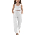 thumbnail image 3 of Posijego Teens Girls Wide Leg Pants Drawstring High Waisted Cotton Linen Pants Summer Beach Vacation Palazzo Pants with Pockets, 3 of 9