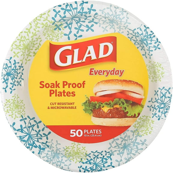 Glad Paper Plates, 10.25", Blue Hydrangea, 50 Ct