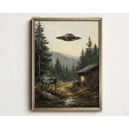 I Want To Believe Xfiles Scifi Ufo Alien Wall Hanging Mulder Scully Show Paranormal Extraterrestrial Art Fan Gift