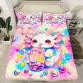 thumbnail image 2 of Manfei 3D Kawaii Axolotl Twin Sheet Sets for Teens, Boba Milk Tea Twin Fitted Sheet, Mystic Stars Galaxy Flat Sheet, Super Cozy Room Decor, 3-Piece, 2 of 7