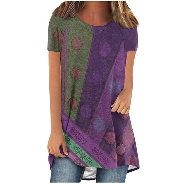 Tops Cortos para Mujeres Casual Impreso Delantero Corto Espalda Larga Manga Corta Raglan Cuello Redondo Superior
