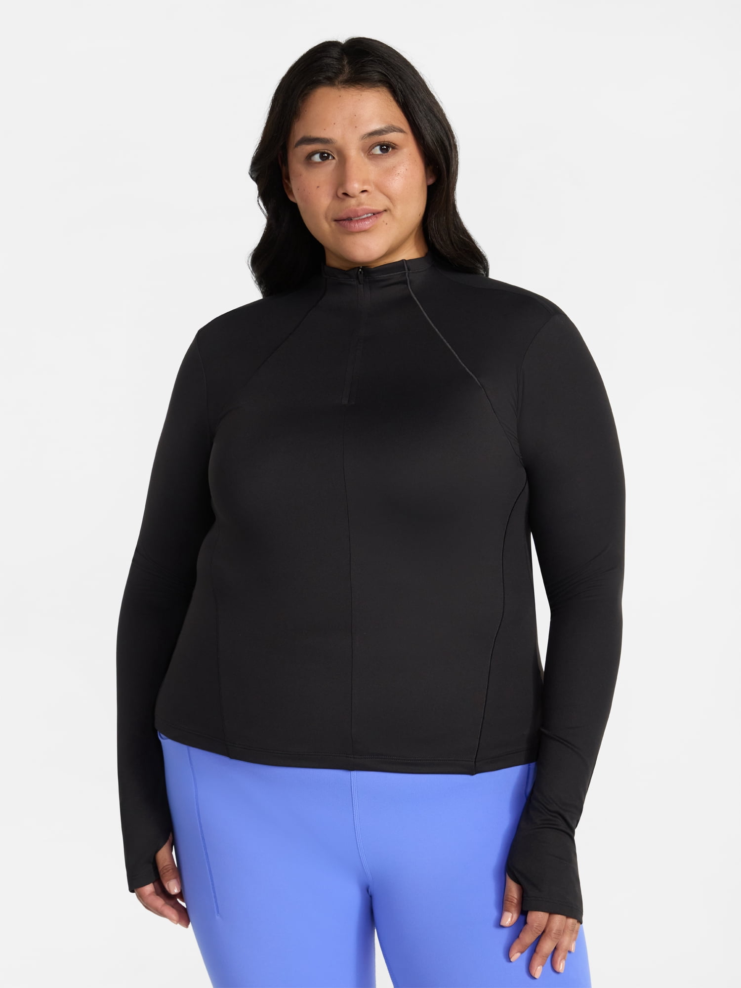 Avia Women's and Women's Plus SoftSculpt Quarter Zip Long Sleeve Top, Sizes XS-4X