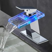 LED Bathroom Sink Faucet Chrome Waterfall Single Hole Handle Vanity Faucet