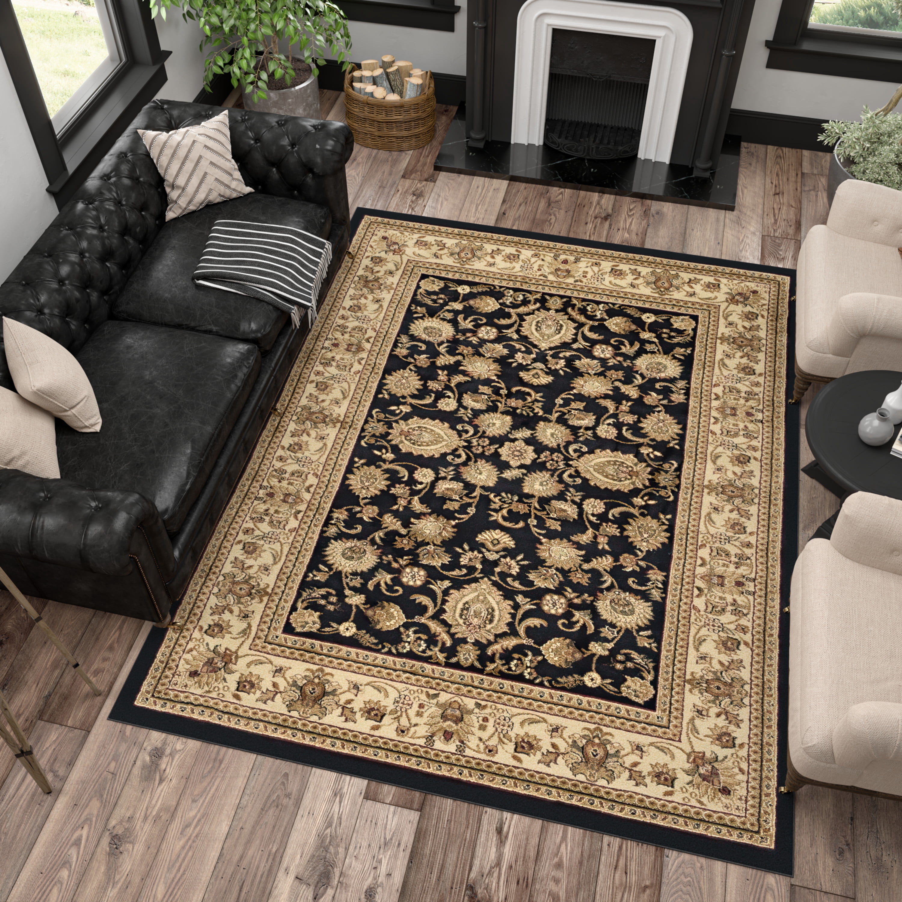 Sensation Transitional 10.6' x 14.6' Black and Beige Polypropylene Indoor Area Rug
