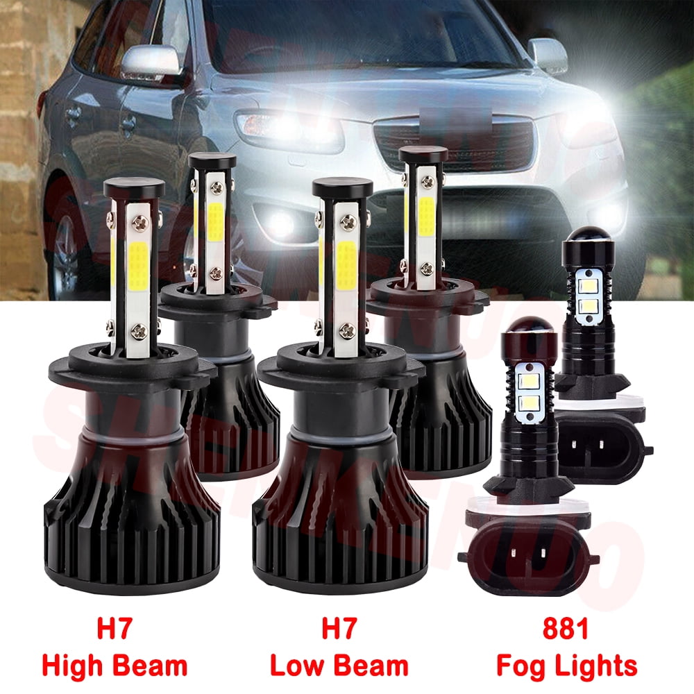 H7 LED Headlight Bulbs for Hyundai Santa Fe 2017-2018 3.3L 2007 2008 2009  2010 2011 2012 High&Low Beam 4pcs 