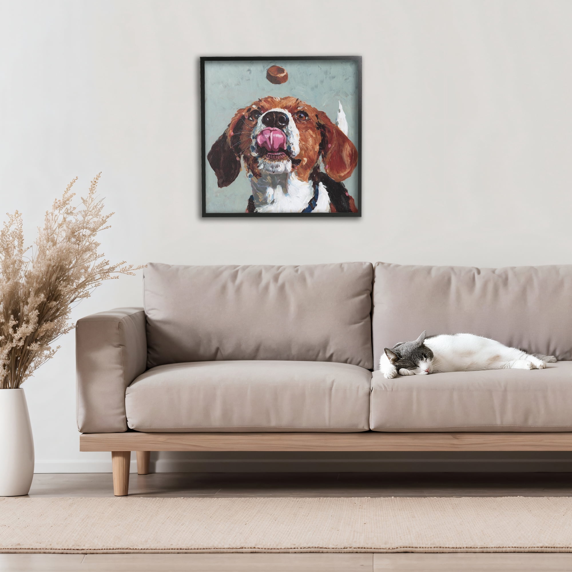 Stupell Industries Beagle Treat Excitement Black Framed Giclee Art, design by Studio Bautista