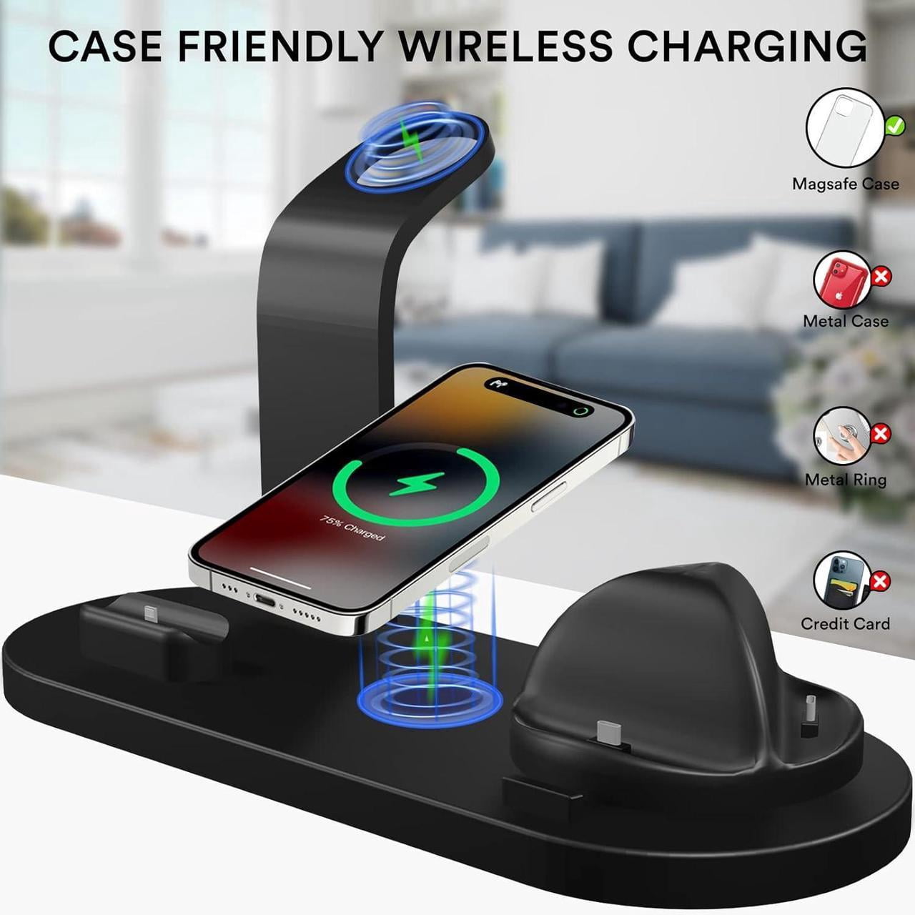 4 in 1 Wireless Charging Station for Smartwatches, Smartphones, Earbuds - 15W Fast Wireless Charger for Apple iPhone, iWatch, Airpod with Adapter & iWatch Charging Cable