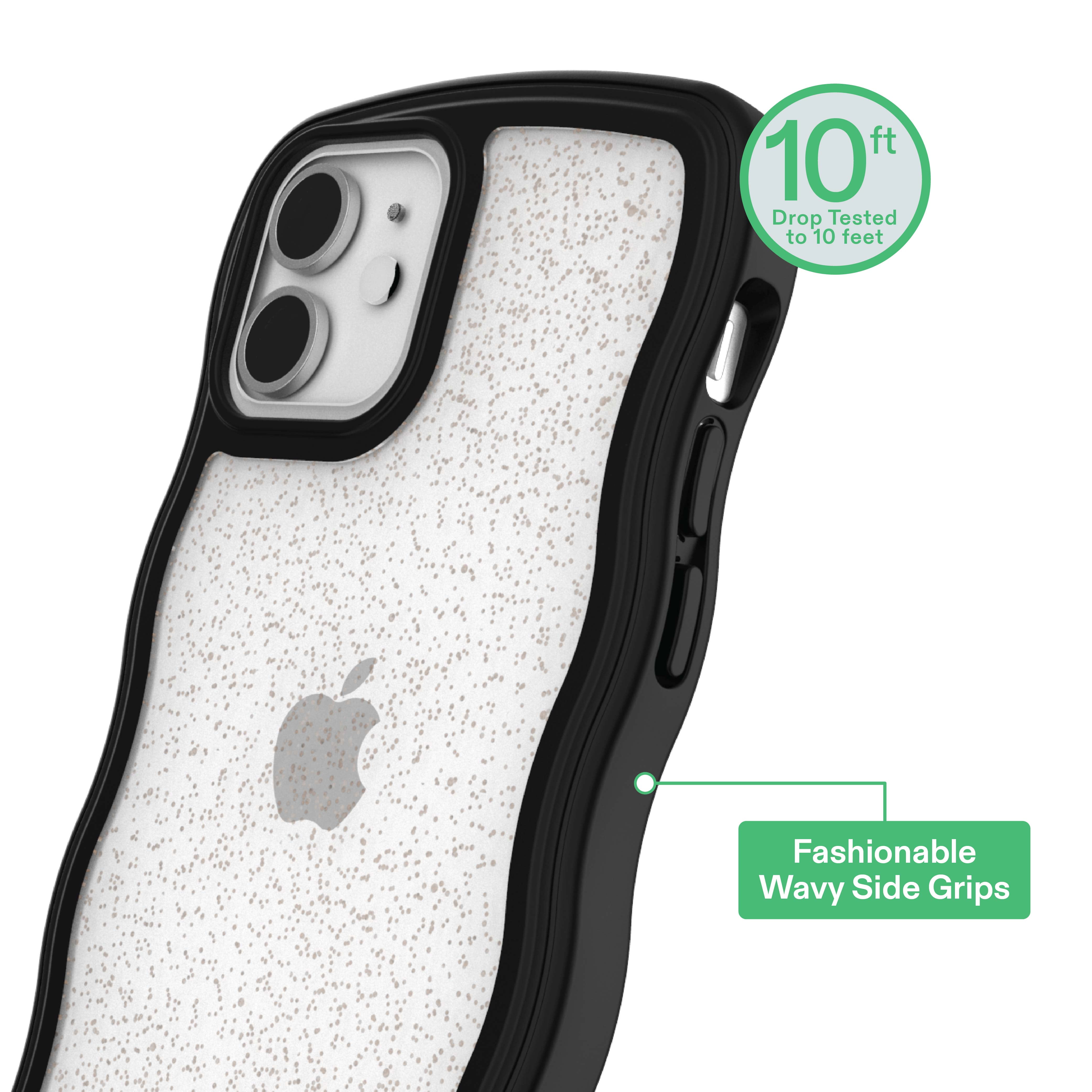 onn Wavy Grip Phone Case for iPhone 12 / iPhone 12 Pro - Black/Gold Glitter