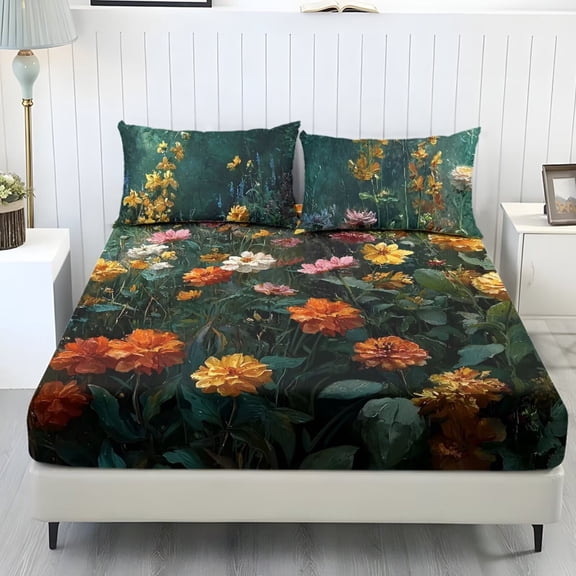 ZIATUBLES 3 Pcs Twin Size Sheet Set, Wildfloral Printed Soft Comfort Bedding Sets with 1 Fitted Sheet and 2 Pillowcases, Cooling Cozy All-Season Bed Sheets